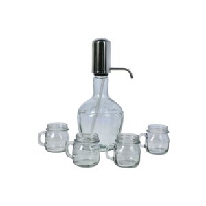 5-Piece Beverage Decanter with Cup Set Clear and Silver 5-Piece Beverage Decanter with Cup Set Clear and Silver